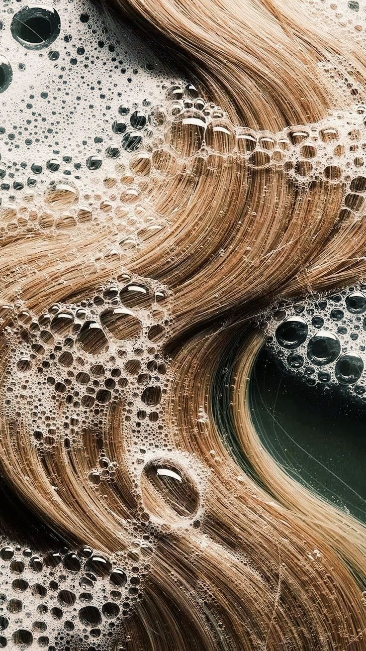Close-up hair texture with shampoo lather